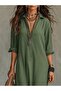 Women's long sleeve collared buttoned slit detailed long dress - 2