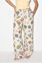 Women's Cream Green Ocean Breeze Pattern Studded Scarf Accessory Elastic Waist Linen Trousers 5067 60286440 - 5