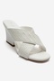 Lavean White Knitted Cross-Strapped Women's Wedge Heeled Slippers - 3