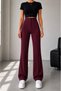 Women's Burgundy High Waist Gathering Spanish Leg Paazzo Trousers