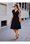 Women's Short Sleeve Collared Waist Belted Short Janjan Crepe Short Dress - 3