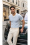 Men's Knitted Pattern Collared Short Sleeve Knitwear T-Shirt - 100% Cotton Acrylic - 4