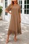 Women's Short Sleeve Crew Neck Tassel Zigzag Patterned Midi Viscose Dress - 3