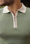 Men's Collar and Sleeve Detailed Zipper Collar Stripe Pattern Short Sleeve Knitwear T-Shirt - 3