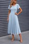 Women's Short Sleeve Round Neck White Stripe Detailed Midi Viscose Dress - 2