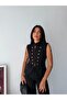 Women's Black Premium Gabardine Buttoned Vest Frv0216 - 3