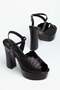 Black Women's Platform Heeled Evening Dress Shoes Leaf Model Stoned - 3