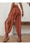 Women's High Waist Patterned Cuffed Trousers with Side Slits in Single Jersey Fabric