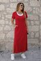 Women's Short Sleeve Athlete-Looking Side Slit Long Viscose Dress - 2