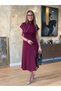 Women's short sleeve v-neck midi dress with zipper detail at neck and hem, two-tone viscose. - 4