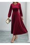 Women's long sleeve crew neck midi velvet dress - 6