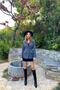Women's Smoked Jacket with Collar, Pocket, Buckle Belt, Long Sleeves, Plain Woven - 3