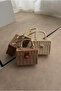 Women's woven bag camel woven - 3