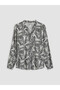 Gray Ruffled Collar Patterned Women's Shirt - 5
