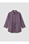 Ozmarka New Season Plum Lace-Up Modal Blend Oversize Women's Shirt - 5