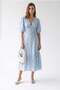 2219 Women's Lined V-Neck Balloon Sleeve Floral Openwork Midi Dress Baby Blue