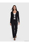 Özmarka New Season Black Textured Women's Trousers with Elastic Waist