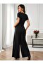 Women's Short Sleeve Double Breasted Collared Viscose Long Jumpsuit - 3