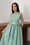 Women's Mint 3D Embroidered Floral Belted Sleeveless Midi A-Line Dress - 3