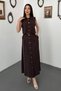 Women's Brown Vest Skirt Set Shirt Collar Crop Top Buttoned Long Skirt - 2