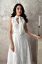 Women's Ecru Embroidered Halter Neck Belted Buttoned Midi A-Line Dress - 2