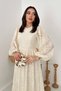 Women's Ecru Lace Maxi Dress Long Balloon Sleeves Gathered Skirt Round Neck - 3
