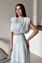 Women's Blue Blouse Skirt Set Openwork Textured Crop Blouse High Waist Midi Flared Skirt - 3