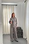 Women's Gray Double Suit Shirt Collar Belted Wide Leg Straight Woven Long Sleeve - 2