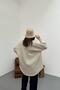 Women's Beige Gabardine Shirt Oversized Cut Long Sleeve Double Pockets Buttoned - 5