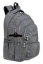 Crinkle Fabric School Backpack Set of 3 with Thermal Lunch Bag and Pen Holder, Gray with Monkey Keychain Gift - 3