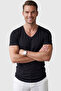 Black Men's Slim Fit Deep V-Neck Basic T-Shirt 90% Cotton Lycra Asymmetrical Cut 2602265 - 2