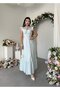 Women's Blue Midi Dress with Plaid Pattern, Lace Collar, Ruffle Sleeves and Flounces - 6