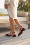 Women's Burgundy Patent Leather Pointed Toe Low Heel Shoes with Noble Gold Accessories - 6