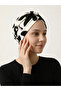 Patterned Crossed Combed Cotton Ecru-Black Ready-To-Wear Turban Hijab Pool Cap Suitable for Medical Use - 4