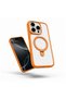 Apple iPhone 16 Pro Compatible Case with Magring Stand Silicone Case Orange - 2
