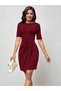 Women's Short Sleeve Crew Neck Front Gathered Mini Imported Crepe Dress - 2