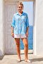 Italian Lavender Blue Shirt Collar Long Sleeve Buttoned Sequined Embroidered Casual Woven Shirt 65 62 - 6