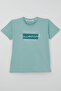 Boy's Short Sleeve T-Shirt with Colorful Text Print, Ages 9-14, Water Green