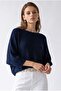 7044 Women's Seasonal Thin Boat Neck Bat Sleeve Knit Sweater Navy Blue - 2