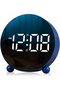 Digital Round LED Display Alarm Clock Small Clock Double Bells 3 Brightness Silent Table Loud Bedside Clock Bedroom Office Blue