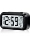 Digital Alarm Clock Battery Powered Compact Desktop Smart Night Light Date Room Temp LCD Clock for Bedroom Office Living Room Black