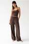 4953 Women's Comfortable Cut Elastic Waist Palazzo Trousers Brown