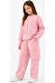 Girl's Three-Thread Ribbed Pink Color Tracksuit Set with Zipper Closure and Zipper Pockets - 3
