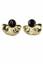 Black Detailed Fan-Shaped Yellow Tone Bijouterie Earrings