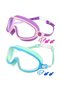 Two Pairs Kids Swimming Goggles Earplugs Waterproof Leak-Proof Anti-Fog UV Lenses Silicone Diving Gear Ages 3-15 Purple-Pink Green-Blue