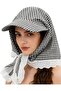 Women's headscarf baseball cap with lace trim, sun hat with neck protector, women's neck protector, checkered - black