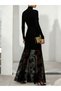 Black Lace Hem A-Line Maxi Dress - 2