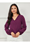 Long Volume Sleeves V Neck Solid Top - 3