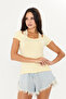 Yellow Ultra Soft, Lace-Up, 95% Natural Viscose, No Visible Lines, Fully Stretchable, Short Sleeve T-Shirt Blouse - 4
