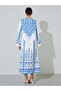 Blue and White Geometric Print Long Sleeves Maxi Jalabiya - 5